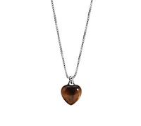 Natural Crystal Necklace for Men Women Heart Pendant Essential Oil Diffuser Perfume Bottle Chain Choker Reiki Energy Gemstone Jewelry Gifts Tiger Eye Stone Silver