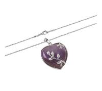 Natural Crystal Necklace For Women Dainty Rose Wire Wrapped Heart Pendant Necklace Healing Crystal Pendant Silver Bead Chain Jewellery Gifts For Mum Women Amethyst