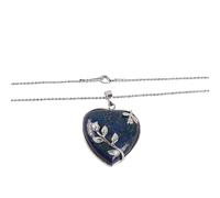 Natural Crystal Necklace For Women Dainty Rose Wire Wrapped Heart Pendant Necklace Healing Crystal Pendant Silver Bead Chain Jewellery Gifts For Mum Women Lapis