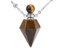 Natural Crystal Necklace for Women Men Conical Cut Pendulum Pendant Essential Oil Diffuser Reiki Point Gemstone Chain Choker Energy Jewelry Gifts Tiger Eye-Stone-Silver Hexagonal