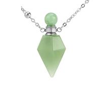 Natural Crystal Necklace for Women Men Conical Cut Pendulum Pendant Essential Oil Diffuser Reiki Point Gemstone Chain Choker Energy Jewelry Gifts Aventurine-Silver Hexagonal