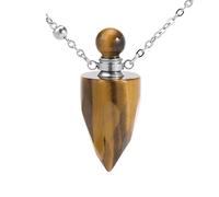 Natural Crystal Necklace for Women Men Conical Cut Pendulum Pendant Essential Oil Diffuser Reiki Point Gemstone Chain Choker Energy Jewelry Gifts Tiger Eye Stone-Silver Cone