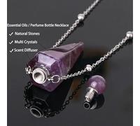 Natural Crystal Necklace with Cone Pendant Essential Oil Diffuser Perfume Bottle Chain Choker Energy Point Gemstone Jewelry for Men Women Girls Gifts Obsidian Gold