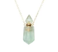 Natural Crystal Necklace with Conical Heart Hexagonal Pendant Essential Oil Diffuser Perfume Bottle Chain Choker Energy Gemstone Jewelry Gifts Green Fluorite-Cone