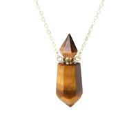 Natural Crystal Necklace with Conical Heart Hexagonal Pendant Essential Oil Diffuser Perfume Bottle Chain Choker Energy Gemstone Jewelry Gifts Tiger Eye Stone-Cone