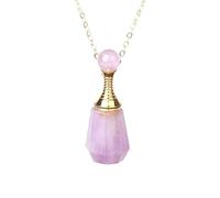 Natural Crystal Necklace with Conical Heart Hexagonal Pendant Essential Oil Diffuser Perfume Bottle Chain Choker Energy Gemstone Jewelry Gifts Amethyst-Bottle