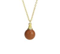 Natural Crystal Necklace with Round Bead Pendant Essential Oil Diffuser Perfume Bottle Chain Choker Energy Gemstone Jewelry Gifts for Men Women Girls Brown Sand-Gold