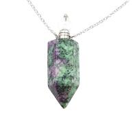 Natural Crystal Pendant Necklace for Women Men Essential Oil Diffuser Perfume Bottle Spiral Hexagonal Pendant Chain Energy Gemstone Jewelry Gifts Flower Green Stone Necklace