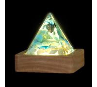 Natural Crystal Pyramids | Pyramid Night Lighting with LED Wooden Base | LED Night Lighting Resin Ornaments Display Stand Sea Theme Pyramid Decoration for Living Room