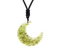 Natural Crystal Quartz Tumbled Chip Stone Resin Crescent Moon Pendant Rope Chain Women Men Necklace,Peridot,68cm