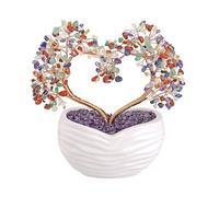 Natural Crystal | Rose Gold Heart Shaped Twin Tree Ornament | Seven Colors Chip Wire Wrap Tree | Ceramic Base | DIY Styling | Gifts for Girlfriends (Amethyst)(Amethyst)(Rose Gold Color)