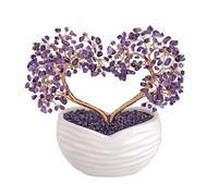 Natural Crystal | Rose Gold Heart Shaped Twin Tree Ornament | Seven Colors Chip Wire Wrap Tree | Ceramic Base | DIY Styling | Gifts for Girlfriends (Amethyst)(Amethyst)(Amethyst)