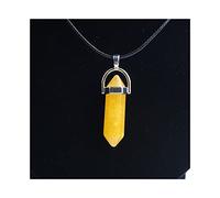 Natural crystal rough Crystal Rough Stone HexagonalColumn Necklaces Natural Crystal Pendant Stone Pendant Leather Necklace Men's and Women's Fashion Jewelry Amule Balance Gemstone Decoration (Color (