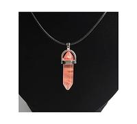 Natural crystal rough Crystal Rough Stone HexagonalColumn Necklaces Natural Crystal Pendant Stone Pendant Leather Necklace Men's and Women's Fashion Jewelry Amule Balance Gemstone Decoration (Color (