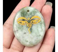 Natural Crystal Semi-Precious Stone Engraved Palm Pendant Buddha Meditation Eye All Seeing Eyes, 35*45MM, Natural Crystal, Amethyst