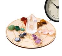 Natural Crystal Set - Healing Stones Include Colorful Crystals and Wood Geometry Grid Plate, Reiki Tumbled Collection | Ornaments for Meditation Energy Balance or Ritual Spiritual Practice Home