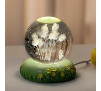 Natural Crystal Sphere Ball, K9 Crystal Ball with 3D Cat and Lily of The Valley Figurine Multicolor LED Base Multiple Sizes(D,60mm)
