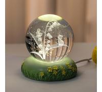 Natural Crystal Sphere Ball, K9 Crystal Ball with 3D Cat and Lily of The Valley Figurine Multicolor LED Base Multiple Sizes(C,60mm)