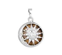 Natural Crystal Stone Gemstone Round Sun with Moon Pendant -Tiger Eye
