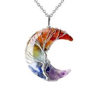 Natural Crystal Stone Necklace Silver Tree Life Wire Wrapped Moon Crystal Pendant Necklace With Adjustable Chain Jewellry Mothers Day Gifts For Mum Women 7 Chakras