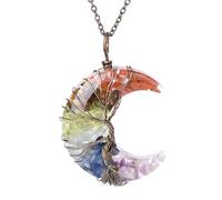 Natural Crystal Stone Necklace Tree Life Wire Wrapped Moon Crystal Pendant Necklace With Copper Adjustable Chain Jewellry Mothers Day Gifts For Mum Women 7 Chakras