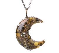 Natural Crystal Stone Necklace Tree Life Wire Wrapped Moon Crystal Pendant Necklace With Copper Adjustable Chain Jewellry Mothers Day Gifts For Mum Women Tiger Eye