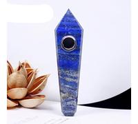 Natural Crystal Stone Smokey Pipe Healing Quartz Jewelry Crystal Point Wand Gemstone with 3pc Metal Filter + 1brush-Lapis Lazuli