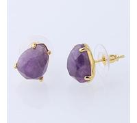 Natural Crystal Stud Earrings - Water Drop Shape Faceted Rose Quartz Amethyst Tiger Eye Green Aventurine Black Onyx Natural Stone Earrings For Women, Reiki Jewelry Fit For Party Anniversary,Amethyst