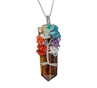 Natural Crystal Tree of Life Pendant - Wire Wrapped Energy Point Necklace, Handmade Gemstone Charm, Multiple Variants(Tiger's eye (white))