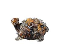 Natural Crystal Turtle Figurine with Resin Coating - Handcrafted Decorative Turtle Sculpture with Amethyst, Yellow, and Pink Crystals, Healing and Spiritual Decor(Citrine)(Tigereyestone)