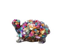 Natural Crystal Turtle Figurine with Resin Coating - Handcrafted Decorative Turtle Sculpture with Amethyst, Yellow, and Pink Crystals, Healing and Spiritual Decor(Colorfulshells)