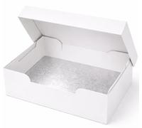 Natural Cuisine 16 x12 Inch Rectangle Cake Box with Cake Board - Strong White Bakery Cake Boxes with Silver Fern Cake Board - Professional Cake Packaging for Bakers