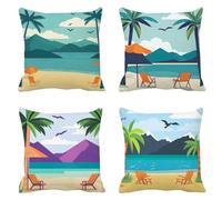 Natural Cushion Covers 50 x 50 Set of 4 Outdoor Cushions Waterproof Linen Simplicity Cushions Bench Cushion with Smooth Invisible Zipper Square Pillow Case for Living Room Bedroom, Women GiftsT-547
