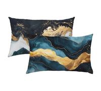 Natural Cushion Covers 50 x 75, Velvet Gold and Blue Cushions Waterproof, Soft Decorative Throw Pillowcases for Sofa Living Room - Set of 2 Pillow Covers, Ideal Home Decor Accent for All Seasons S-363