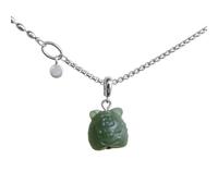Natural Dark Green Hetian Jade Awakening Lion Pendant Necklaces 3D-Carved Tiger Head Talismans