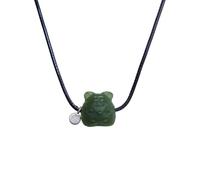 Natural Dark Green Hetian Jade Awakening Lion Pendant Necklaces 3D-Carved Tiger Head Talismans