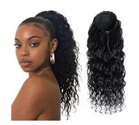 Natural Deep Water Wave Drawstring Ponytail Human Hair Extensions Brazilian Hairpiece with Clip Ins Pony Tail Perfect Looking(22inches)