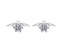 Natural Earrings For Women Inlaid Imitation Silver Moissanite S925 Earrings Wing Prong Six (Silver, One Size)