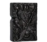Natural Ebony Black Wood Carved Lighter Shell Box For Zippo Module (Guan Gong Yu Warrior Dragon 1#)