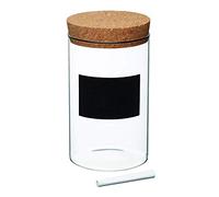 Natural Elements Glass Storage Jar with Lid and Chalkboard Label, Glass/Cork, Medium (1 Litre)
