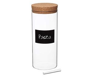 Natural Elements Large Glass Storage Jar with Cork Lid and Chalkboard Label, 1.5 Litres