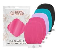 Natural Elephant Exfoliating Hammam Glove - Face and Body Exfoliator Mitt 5 and 10 packs (1 Black, 1 Brown, 1 Lilac, 1 Teal, 1 Pink (Pack of 5))