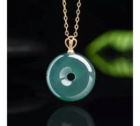Natural Emerald Jade Blue Ping Buckle Pendant Ice Jade 18K Inlaid Women Necklace