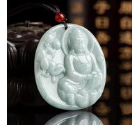 Natural Emerald Lotus Guanyin Jade Pendant Ethnic Style Necklace
