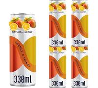 Natural Energy Orange & Mango Sparkling Energy Drink 330ml Can - Fruity Orange & Mango Flavour - With Fruit Juice, Vitamins & Sweetener - Refreshing Low-Sugar Energy Boost -Prd (8 x Bottles)