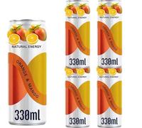 Natural Energy Orange & Mango Sparkling Energy Drink 330ml Can - Fruity Orange & Mango Flavour - With Fruit Juice, Vitamins & Sweetener - Refreshing Low-Sugar Energy Boost - Prd (4 x Bottles)