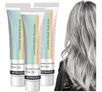 Natural Essence 2 in 1 Extract Cream, Silver Gray Hair Dye, Gray Hair Dye Cream, Unisex DIY Fashion Silver HairDye Permanent, Long-Lasting and Vibrant At-Home Hair Colour (3PC, 100g)