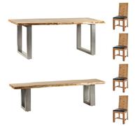 Natural Essential Live Edge Large Dining Table Set 4 Chairs And 1 Bench