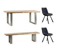 Natural Essential Live Edge Large Dining Table Set With 2 Chairs And 1 Bench