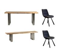 Natural Essential Live Edge Medium Dining Table 2 Chairs And 1 Bench Set